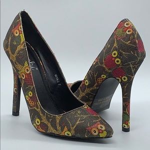 Ochi Miya-2 Black Owl Pointed Toe Heels 7 - FINAL SALE